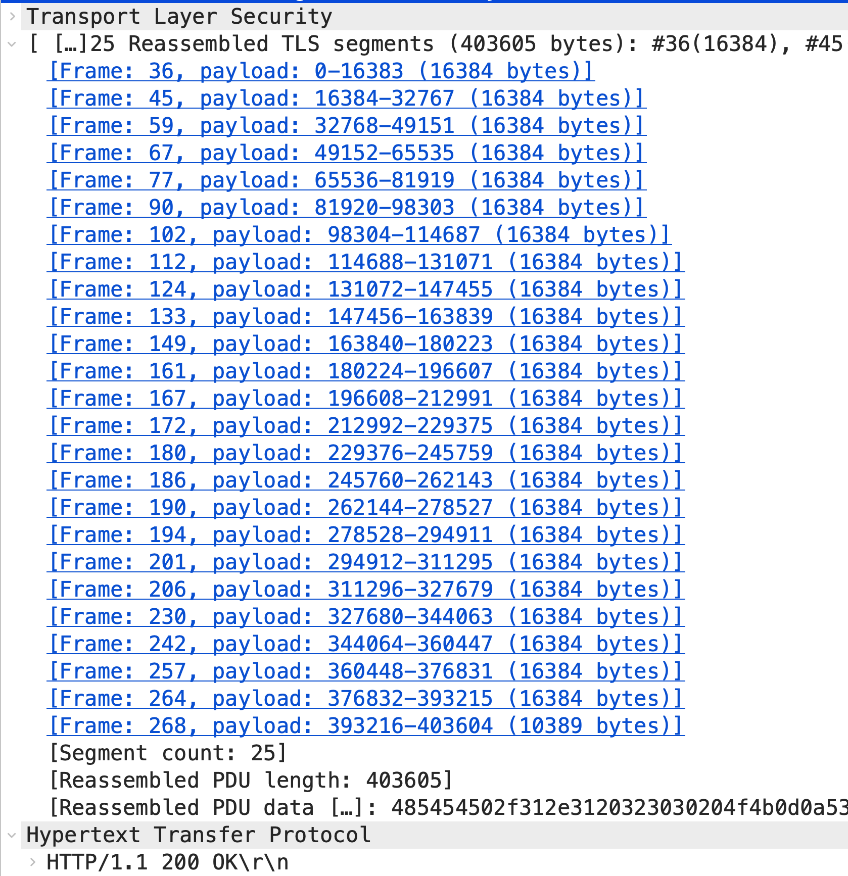 Packet details of a decrypted HTTP Response